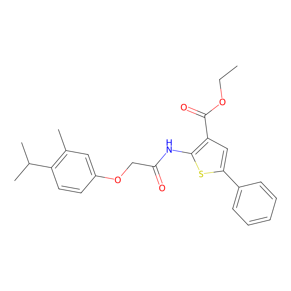 Ethyl 2-({[3-methyl-4-(propan-2-yl)phenoxy]acetyl}amino)-5-phenylthiophene-3-carboxylate molecular structure, CAS 459412-93-2