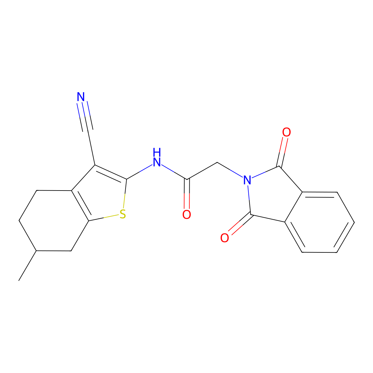 N-(3-cyano-6-methyl-4,5,6,7-tetrahydrobenzo[b]thiophen-2-yl)-2-(1,3-dioxoisoindolin-2-yl)acetamide molecular structure, CAS 459413-47-9
