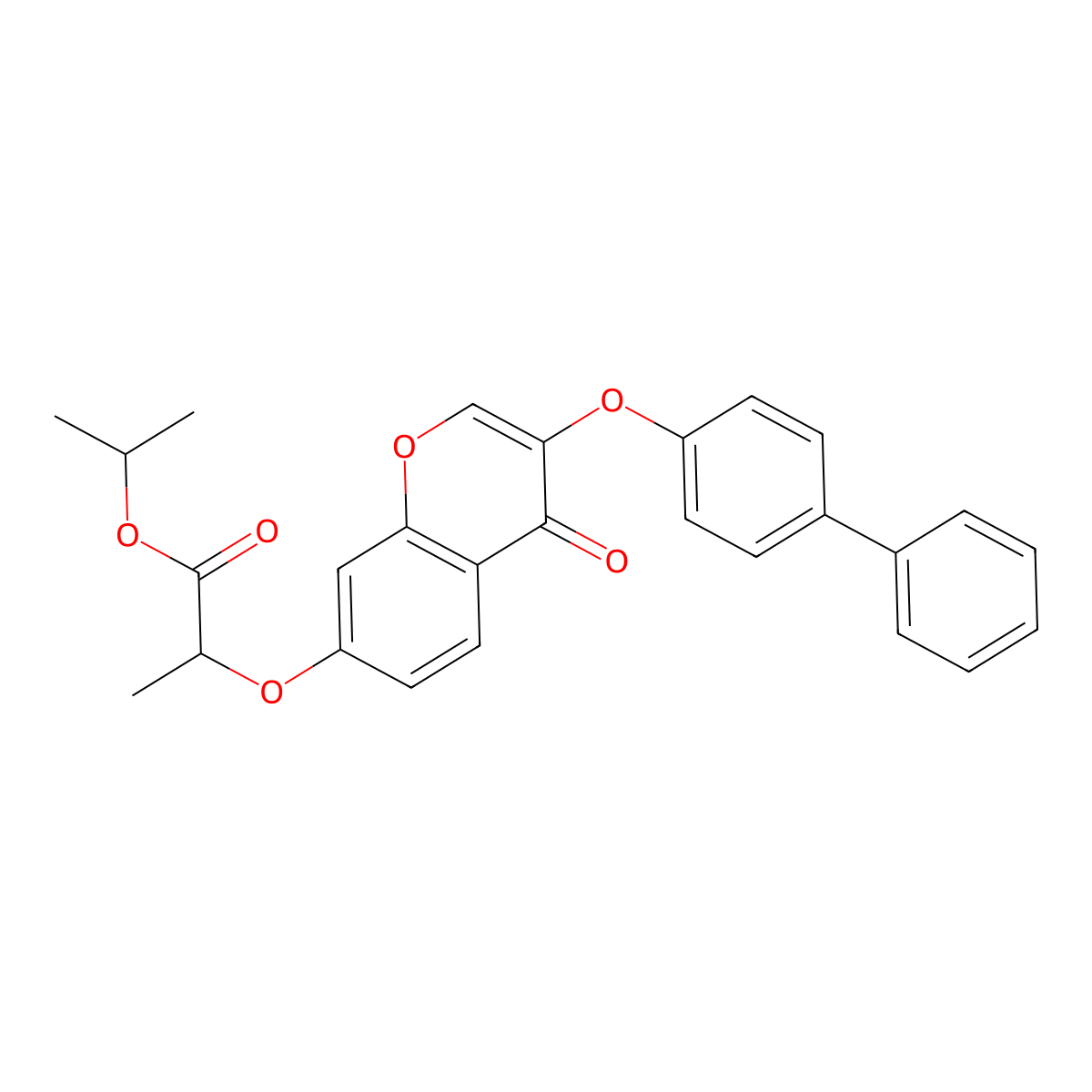 Methylethyl 2-[4-oxo-3-(4-phenylphenoxy)chromen-7-yloxy]propanoate molecular structure, CAS 459413-55-9