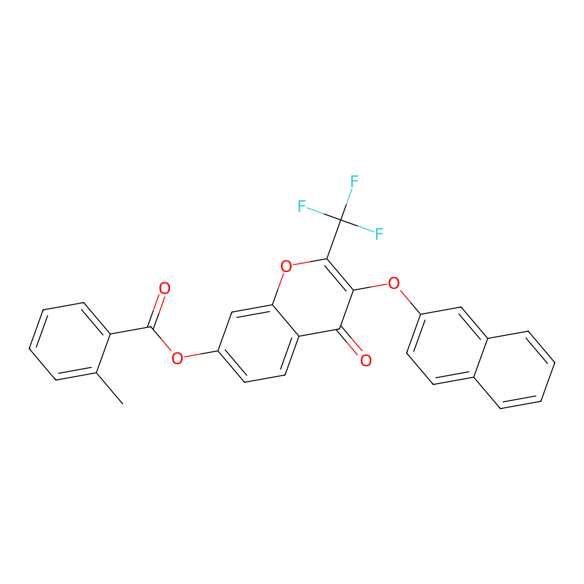 3-(2-naphthyloxy)-4-oxo-2-(trifluoromethyl)-4H-chromen-7-yl 2-methylbenzoate molecular structure, CAS 459413-71-9