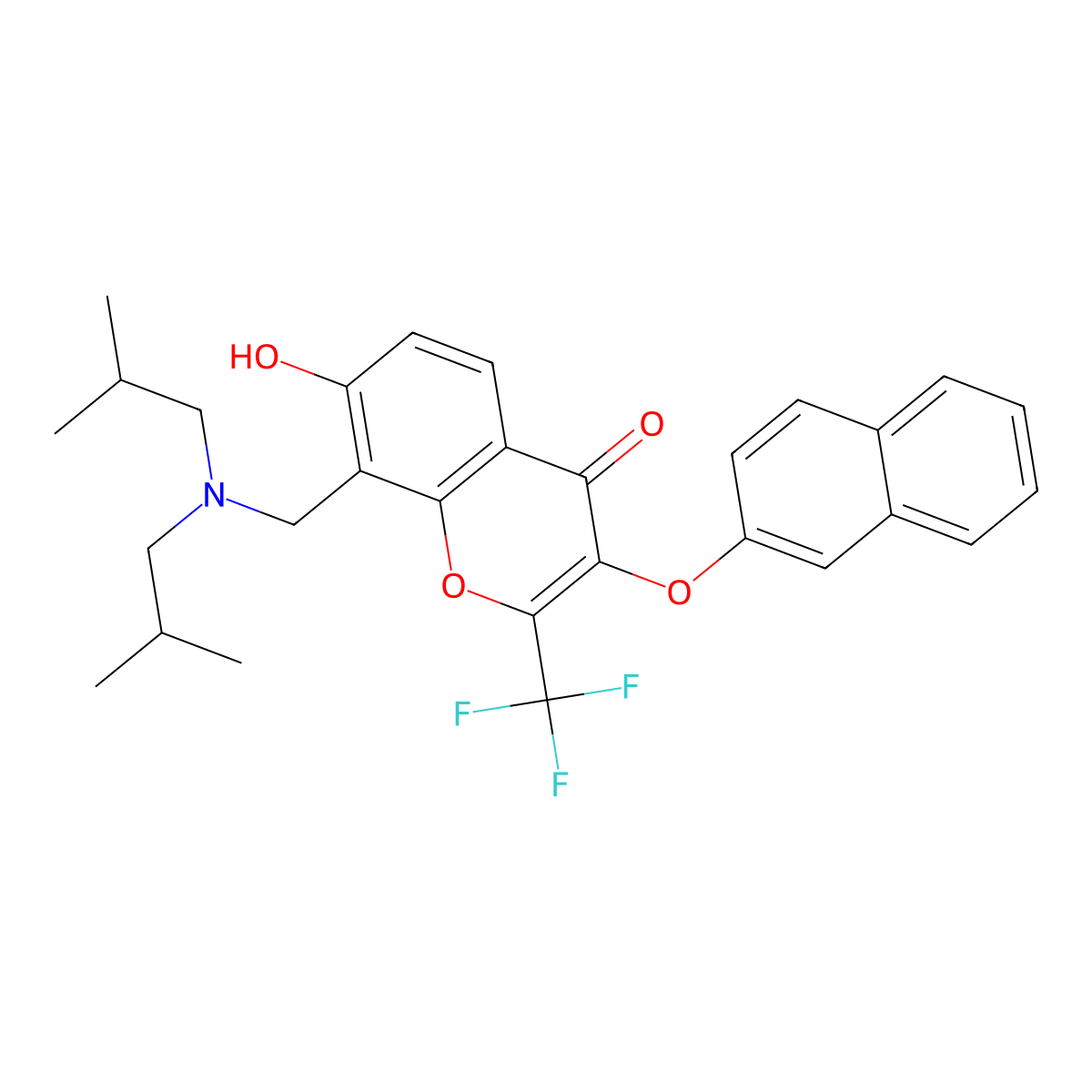 8-[(diisobutylamino)methyl]-7-hydroxy-3-(2-naphthyloxy)-2-(trifluoromethyl)-4H-chromen-4-one molecular structure, CAS 459413-76-4