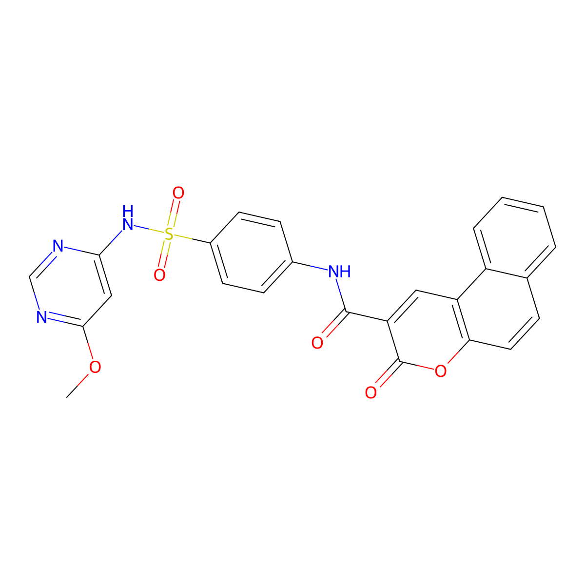N-{4-[(6-methoxypyrimidin-4-yl)sulfamoyl]phenyl}-3-oxo-3H-benzo[f]chromene-2-carboxamide molecular structure, CAS 459413-93-5