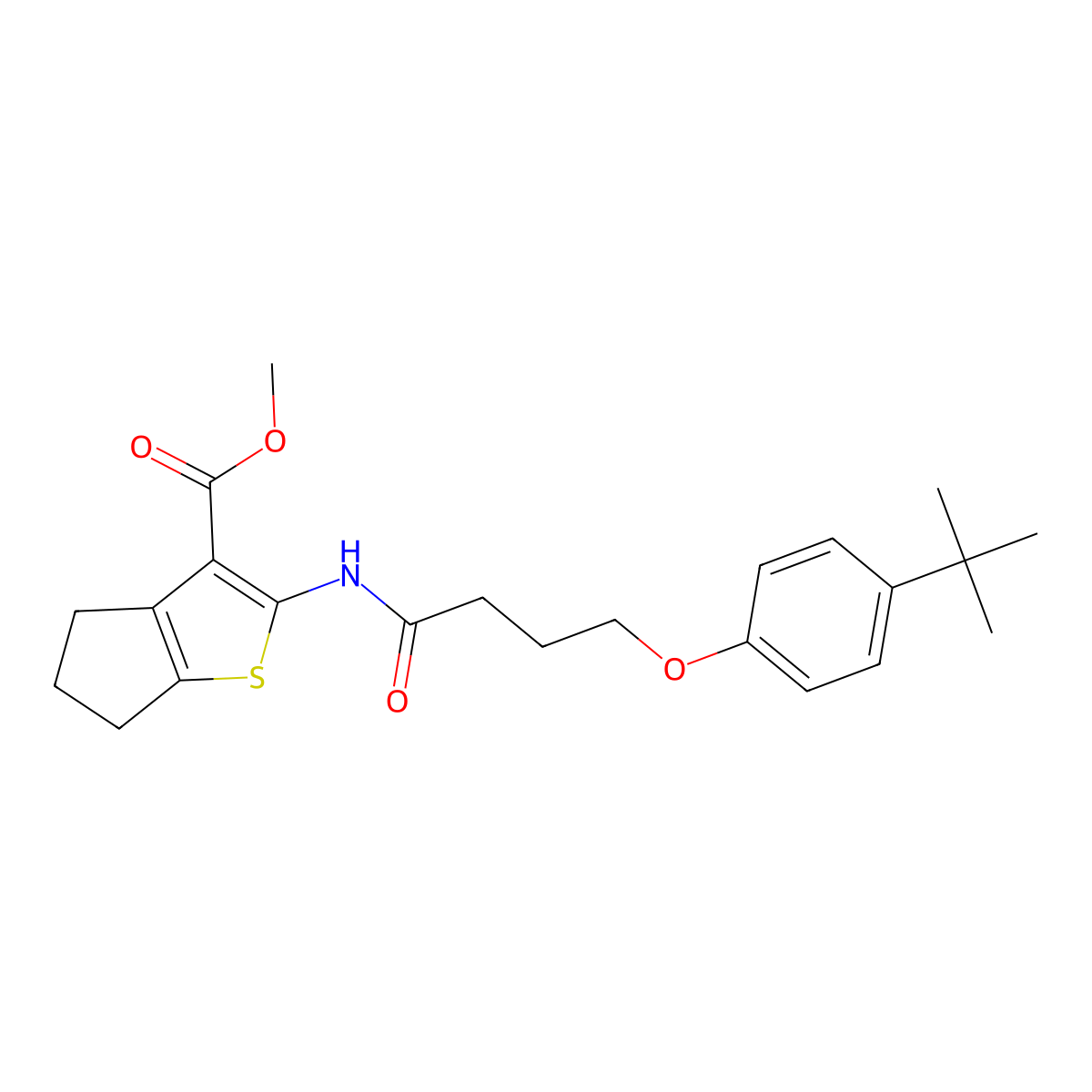 Methyl 2-[4-(4-tert-butylphenoxy)butanamido]-4H,5H,6H-cyclopenta[B]thiophene-3-carboxylate molecular structure, CAS 459414-89-2