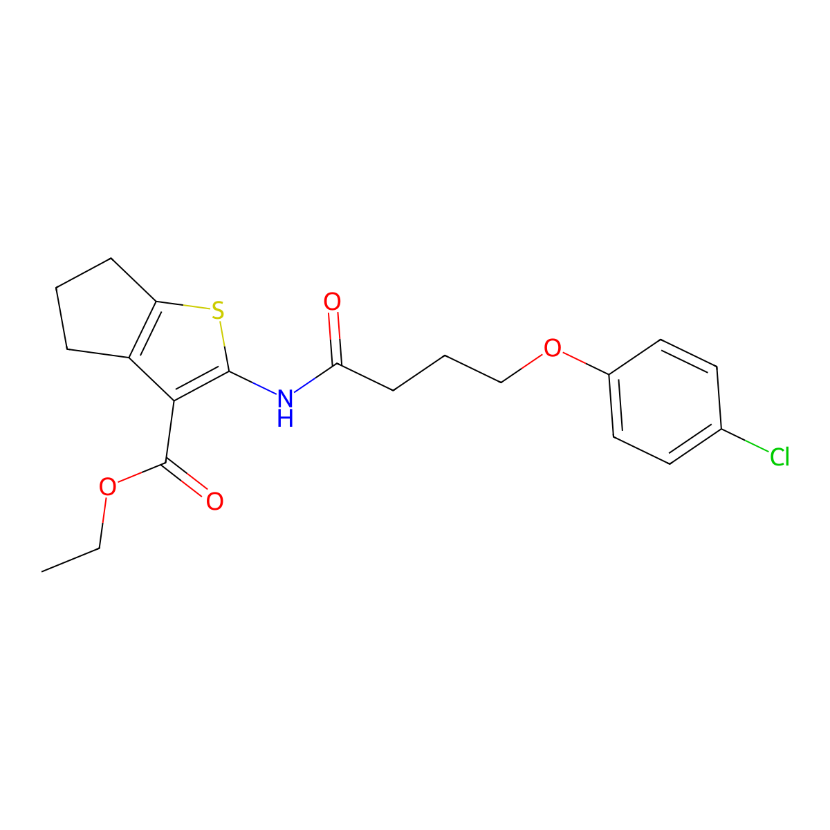 ethyl 2-{[4-(4-chlorophenoxy)butanoyl]amino}-5,6-dihydro-4H-cyclopenta[b]thiophene-3-carboxylate molecular structure, CAS 459415-01-1