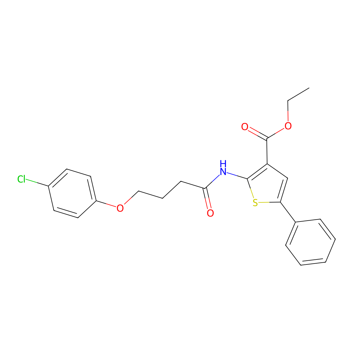 Ethyl 2-[4-(4-chlorophenoxy)butanoylamino]-5-phenylthiophene-3-carboxylate molecular structure, CAS 459415-04-4
