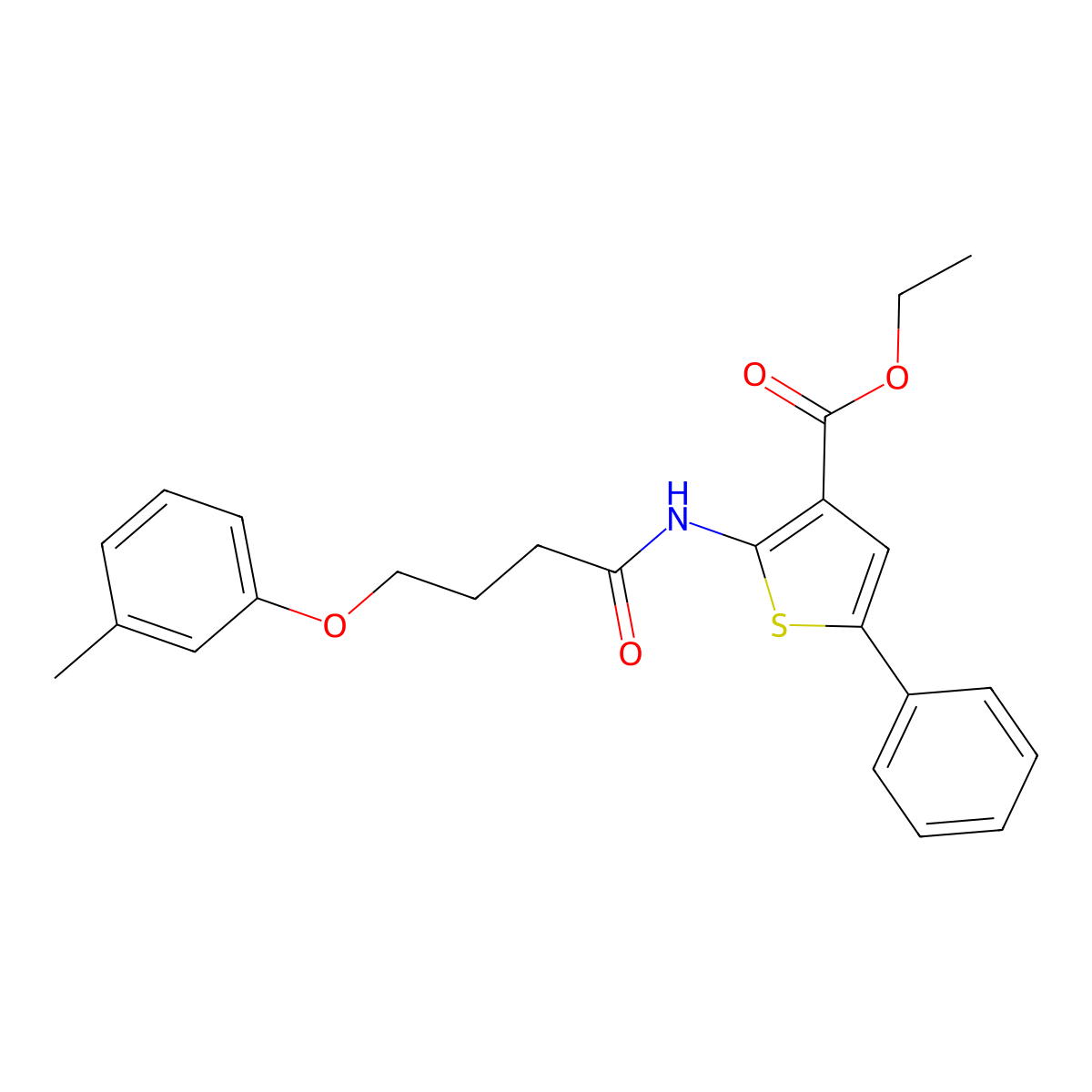 Ethyl 2-[4-(3-methylphenoxy)butanoylamino]-5-phenylthiophene-3-carboxylate molecular structure, CAS 459415-15-7
