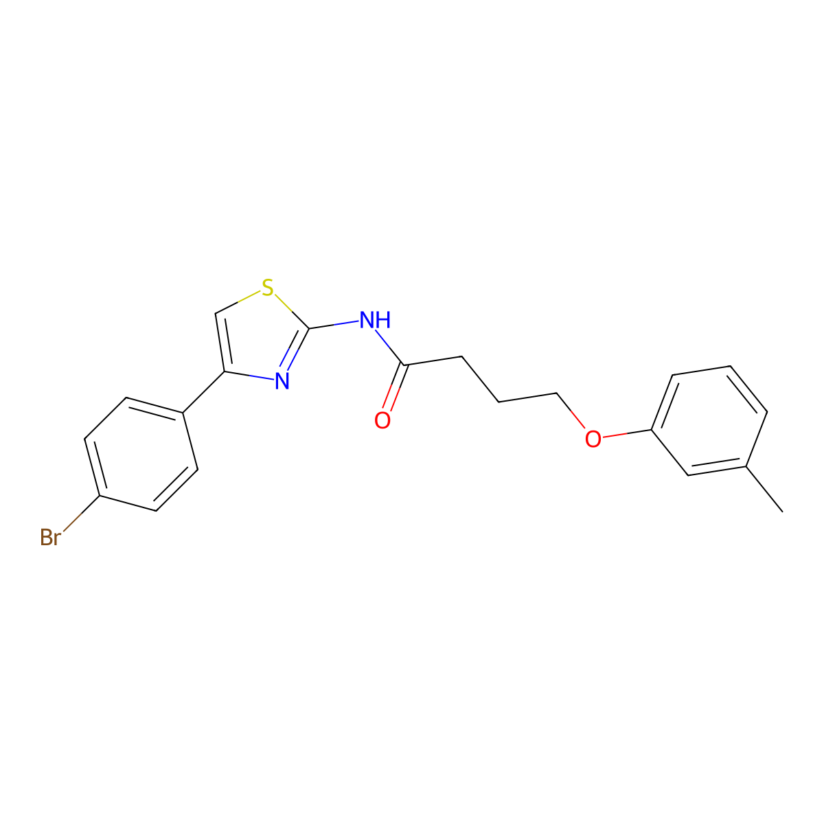 N-[4-(4-bromophenyl)-1,3-thiazol-2-yl]-4-(3-methylphenoxy)butanamide molecular structure, CAS 459415-17-9