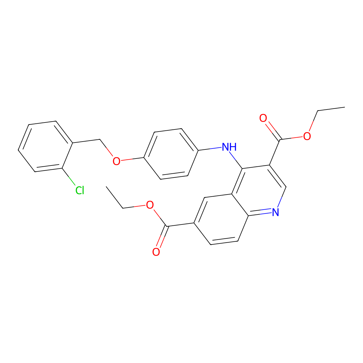 Diethyl 4-{4-[(2-chlorobenzyl)oxy]anilino}quinoline-3,6-dicarboxylate molecular structure, CAS 459417-31-3