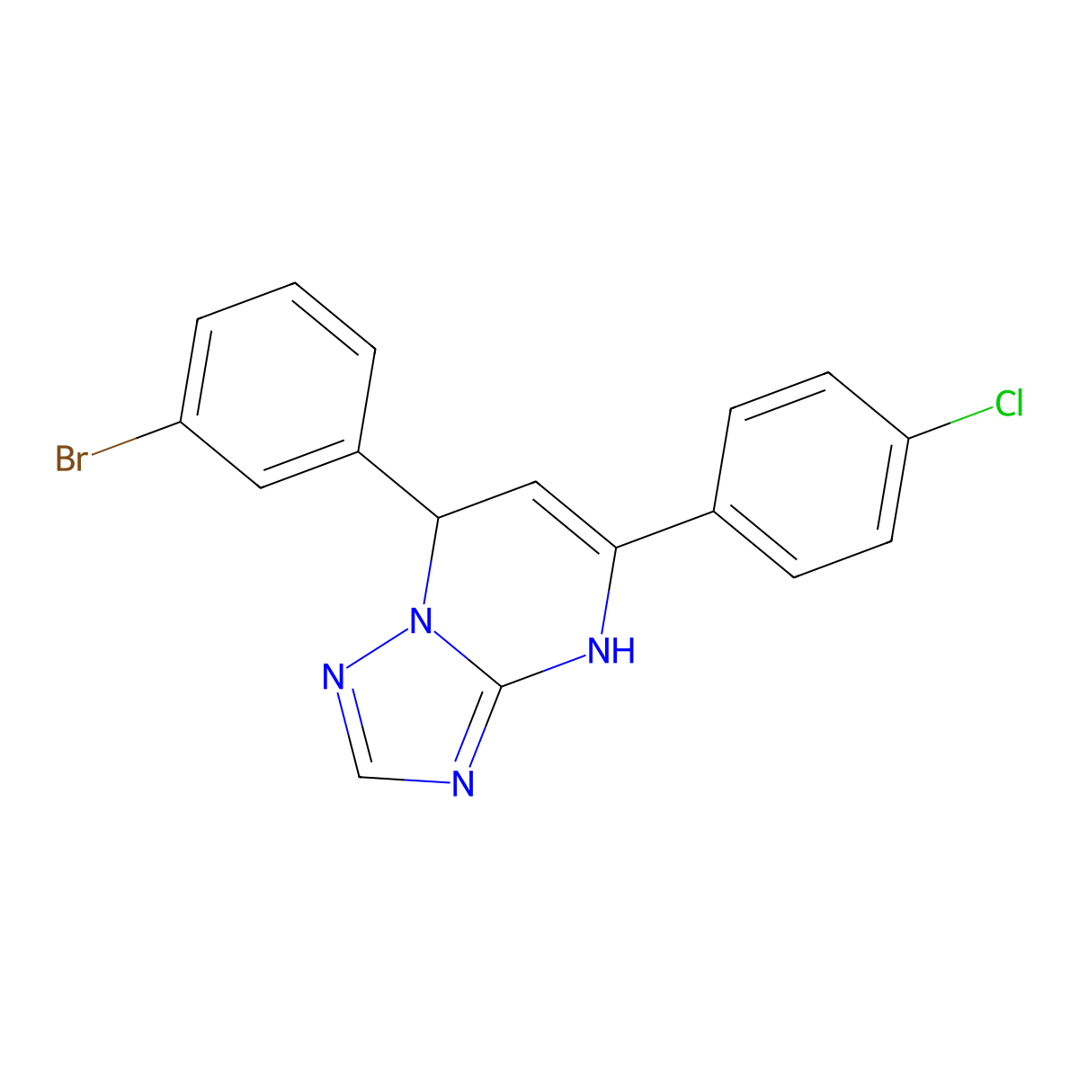7-(3-Bromophenyl)-5-(4-chlorophenyl)-4,7-dihydro[1,2,4]triazolo[1,5-a]pyrimidine molecular structure, CAS 459418-32-7