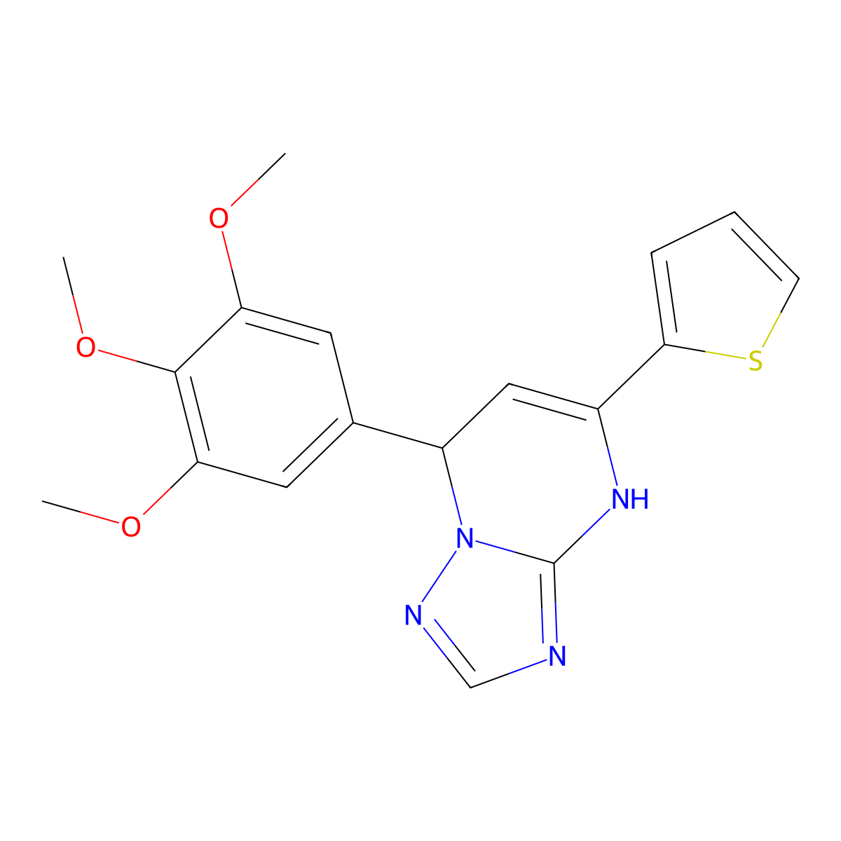 5-(Thiophen-2-YL)-7-(3,4,5-trimethoxyphenyl)-4H,7H-[1,2,4]triazolo[1,5-A]pyrimidine molecular structure, CAS 459418-34-9
