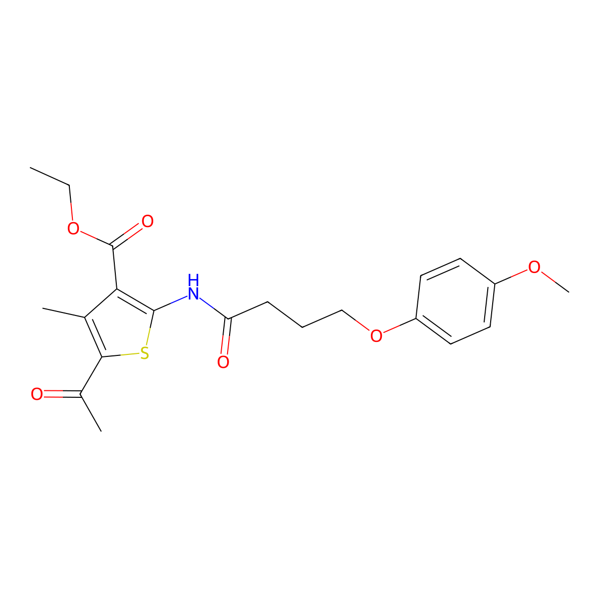 Ethyl 5-acetyl-2-{[4-(4-methoxyphenoxy)butanoyl]amino}-4-methylthiophene-3-carboxylate molecular structure, CAS 459418-36-1