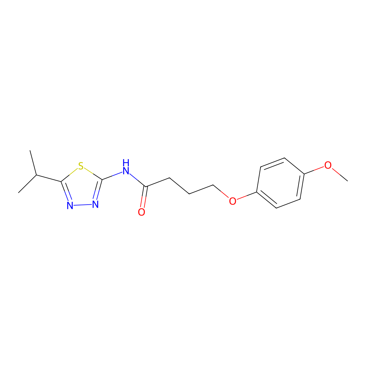 N-(5-isopropyl-1,3,4-thiadiazol-2-yl)-4-(4-methoxyphenoxy)butanamide molecular structure, CAS 459418-37-2