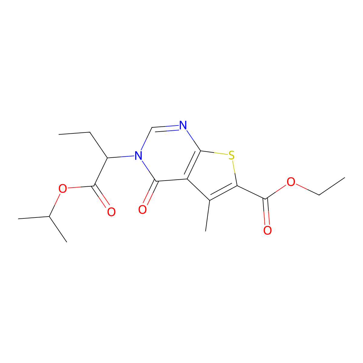 Ethyl 5-methyl-4-oxo-3-(1-oxo-1-propan-2-yloxybutan-2-yl)thieno[2,3-d]pyrimidine-6-carboxylate molecular structure, CAS 459418-45-2