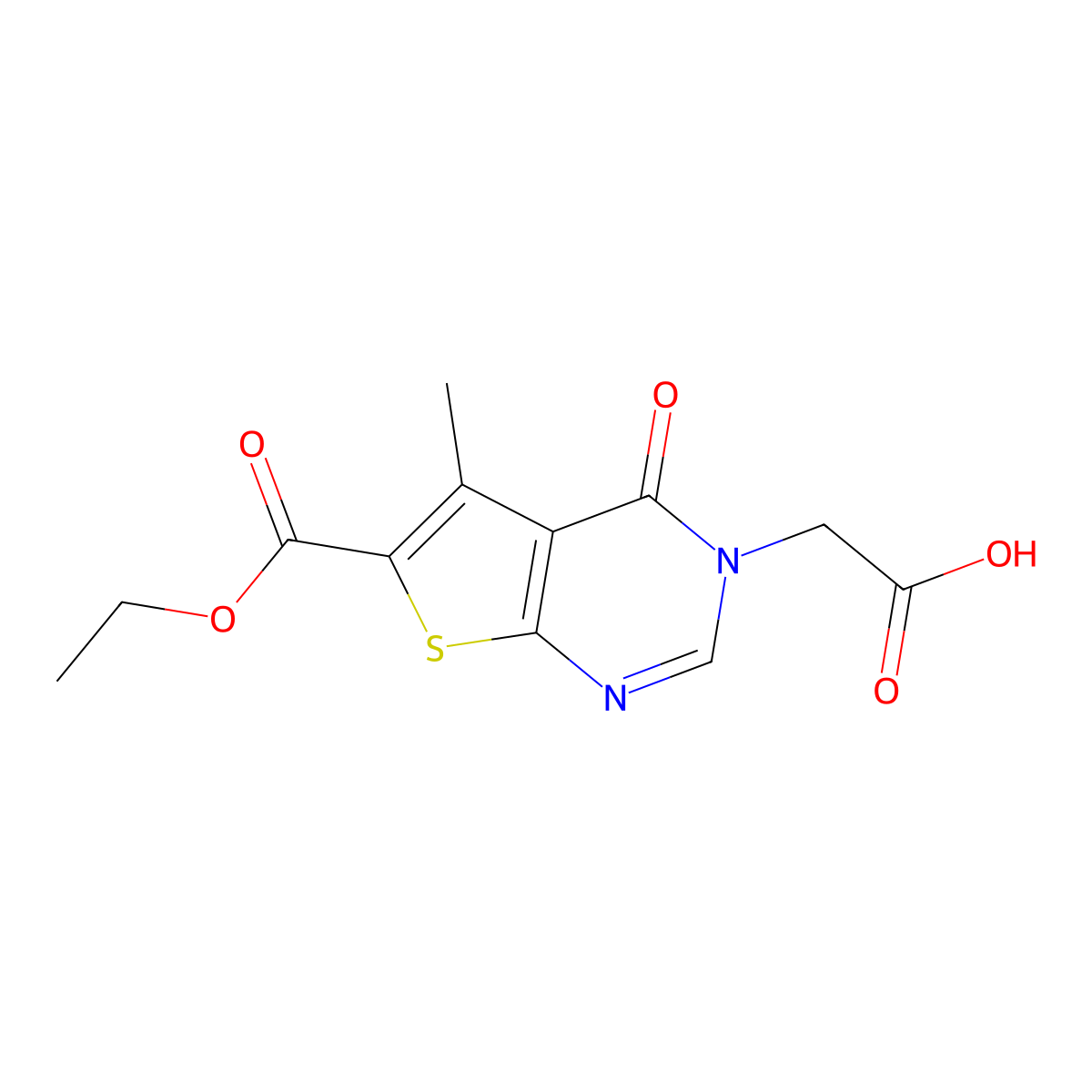 2-(6-Ethoxycarbonyl-5-methyl-4-oxothieno[2,3-d]pyrimidin-3-yl)acetic acid molecular structure, CAS 459418-59-8
