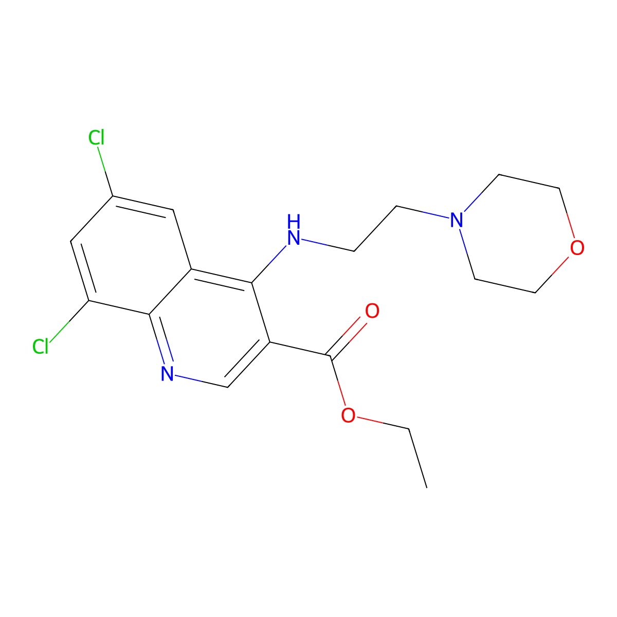 Ethyl 6,8-dichloro-4-[(2-morpholin-4-ylethyl)amino]quinoline-3-carboxylate molecular structure, CAS 459418-83-8