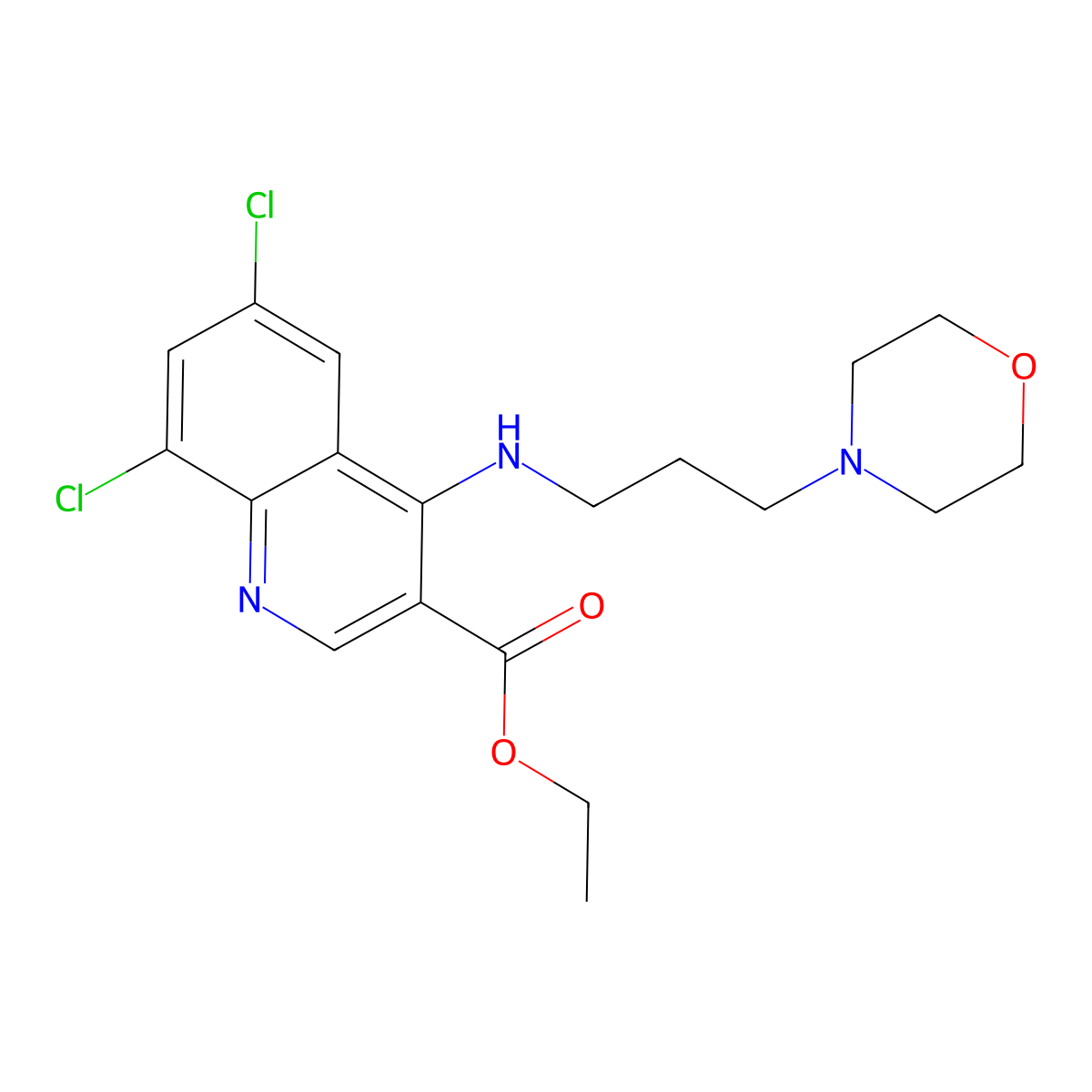 Ethyl 6,8-dichloro-4-(3-morpholin-4-ylpropylamino)quinoline-3-carboxylate molecular structure, CAS 459418-84-9
