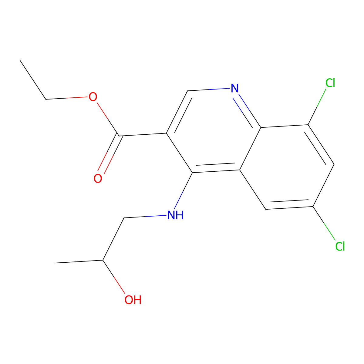 Ethyl 6,8-dichloro-4-(2-hydroxypropylamino)quinoline-3-carboxylate molecular structure, CAS 459418-85-0
