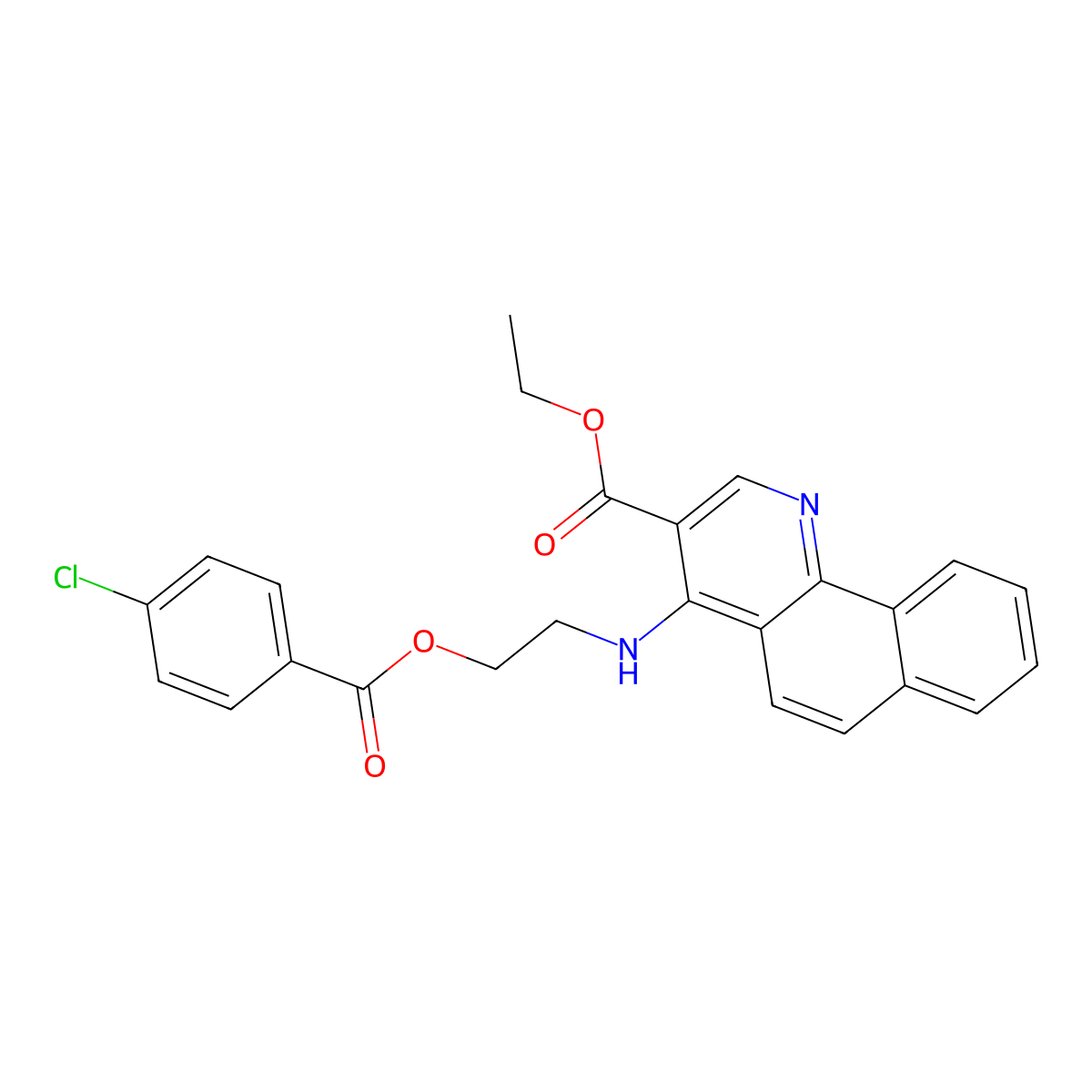 Ethyl 4-[2-(4-chlorobenzoyl)oxyethylamino]benzo[h]quinoline-3-carboxylate molecular structure, CAS 459419-06-8