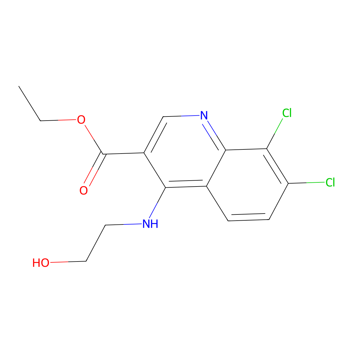 Ethyl 7,8-dichloro-4-(2-hydroxyethylamino)quinoline-3-carboxylate molecular structure, CAS 459419-08-0