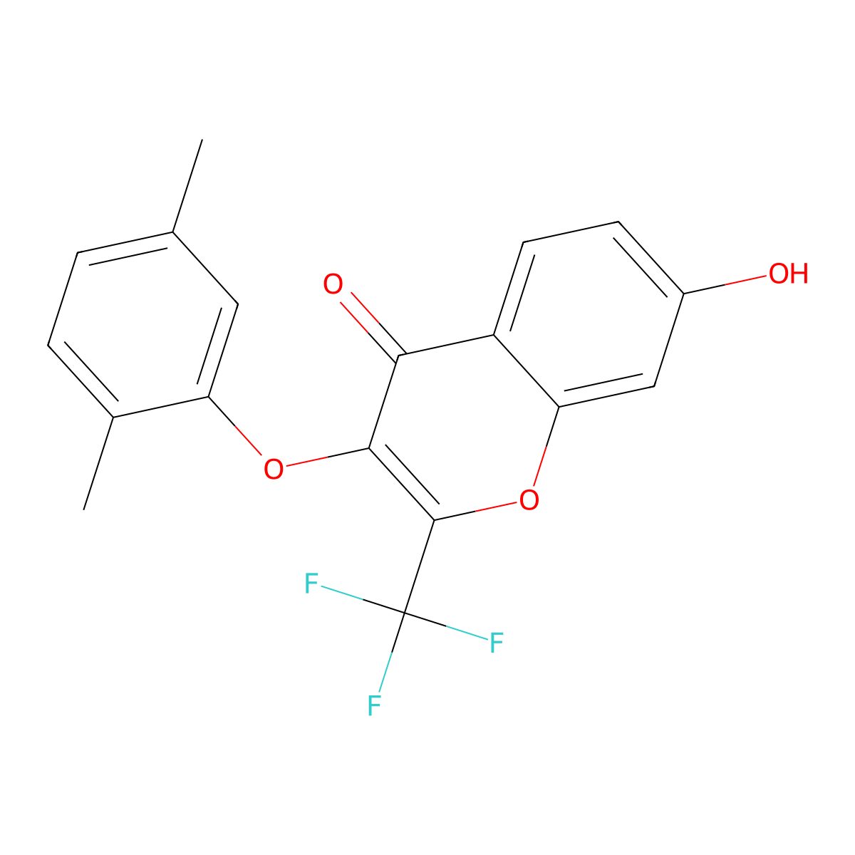 3-(2,5-dimethylphenoxy)-7-hydroxy-2-(trifluoromethyl)-4H-chromen-4-one molecular structure, CAS 459419-20-6