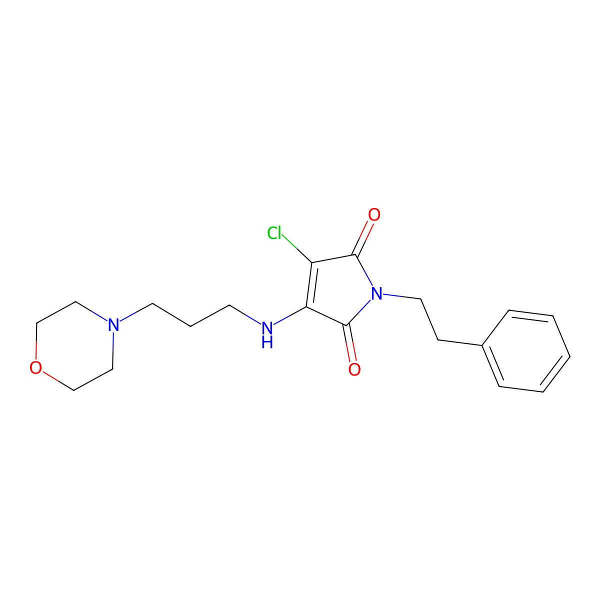 3-chloro-4-{[3-(4-morpholinyl)propyl]amino}-1-(2-phenylethyl)-1H-pyrrole-2,5-dione molecular structure, CAS 459419-36-4