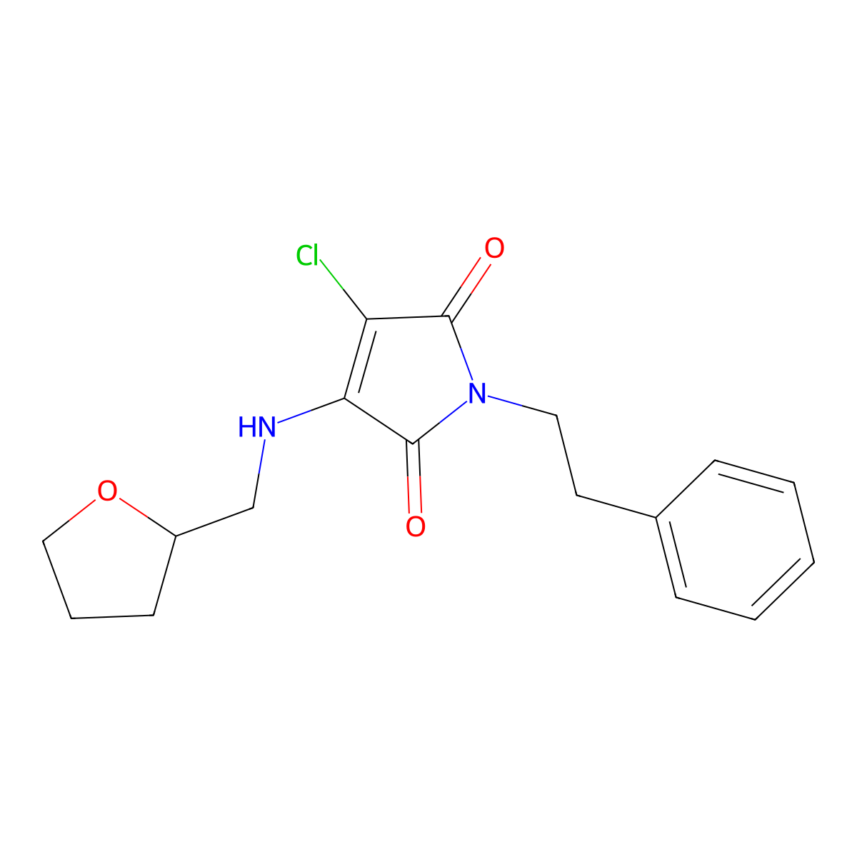 3-chloro-1-(2-phenylethyl)-4-[(tetrahydro-2-furanylmethyl)amino]-1H-pyrrole-2,5-dione molecular structure, CAS 459419-37-5