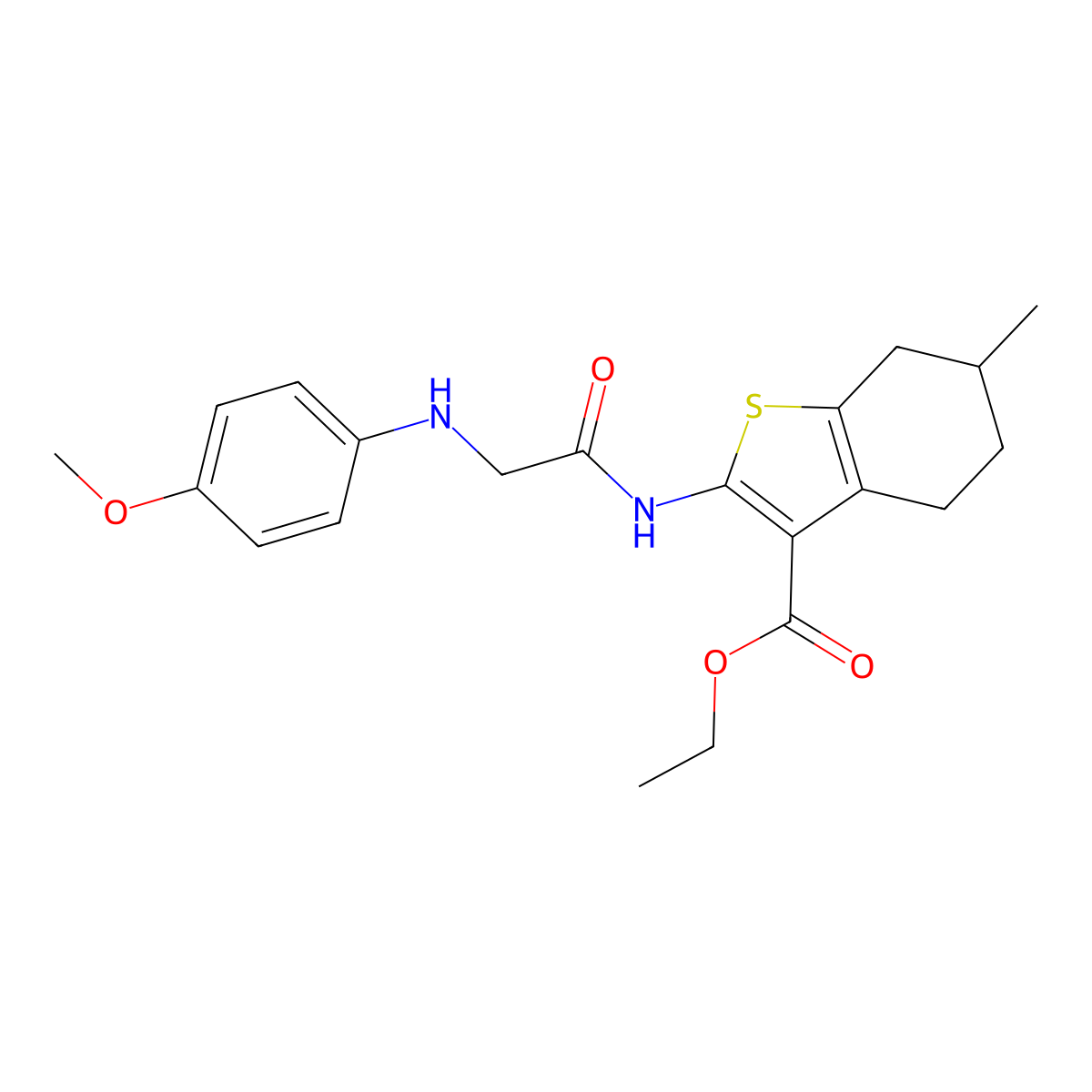 Ethyl 2-{[(4-methoxyanilino)acetyl]amino}-6-methyl-4,5,6,7-tetrahydro-1-benzothiophene-3-carboxylate molecular structure, CAS 459419-48-8
