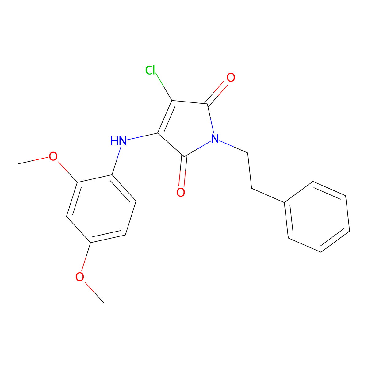 3-chloro-4-[(2,4-dimethoxyphenyl)amino]-1-(2-phenylethyl)-1H-pyrrole-2,5-dione molecular structure, CAS 459419-62-6