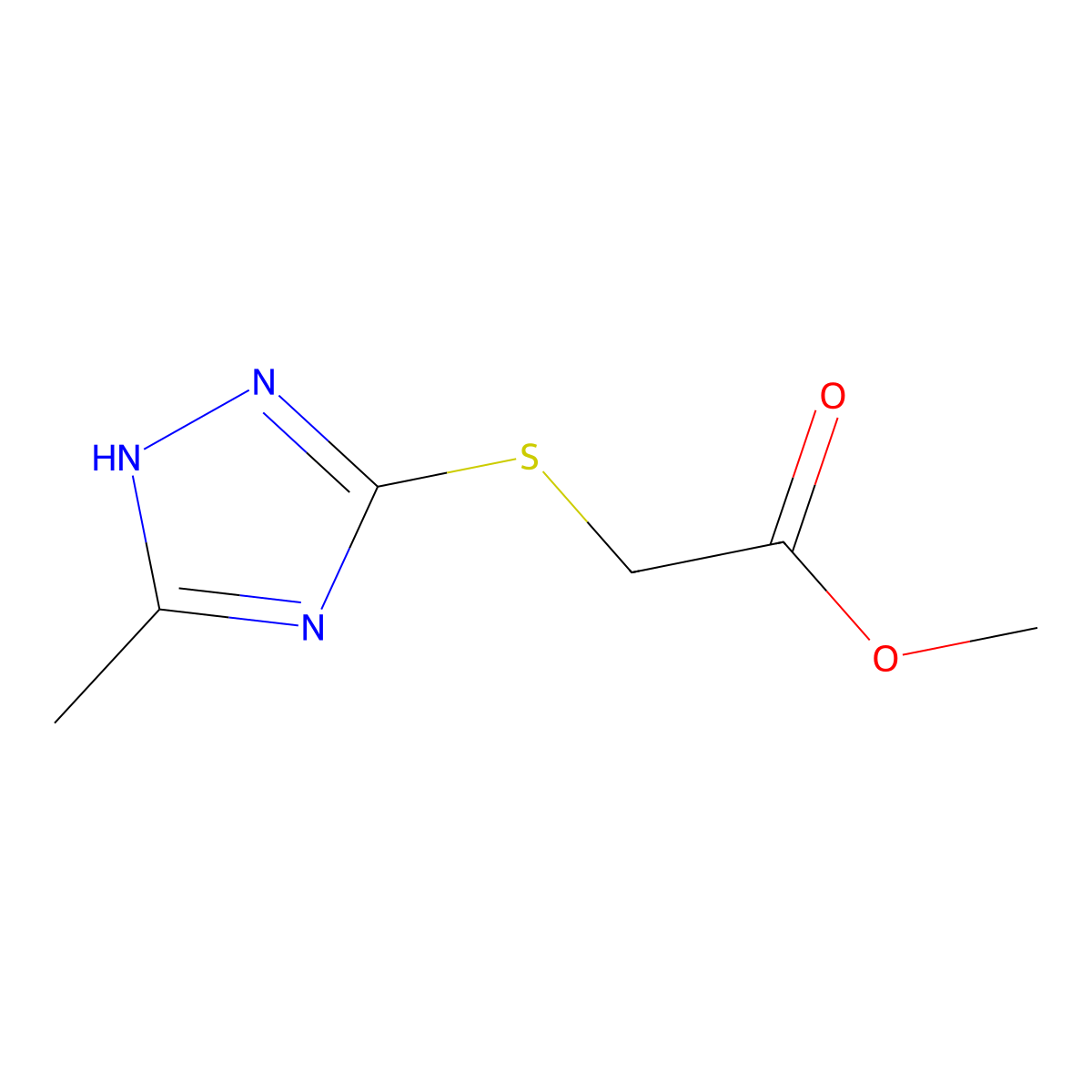 methyl 2-[(5-methyl-1H-1,2,4-triazol-3-yl)sulfanyl]acetate molecular structure, CAS 459419-77-3