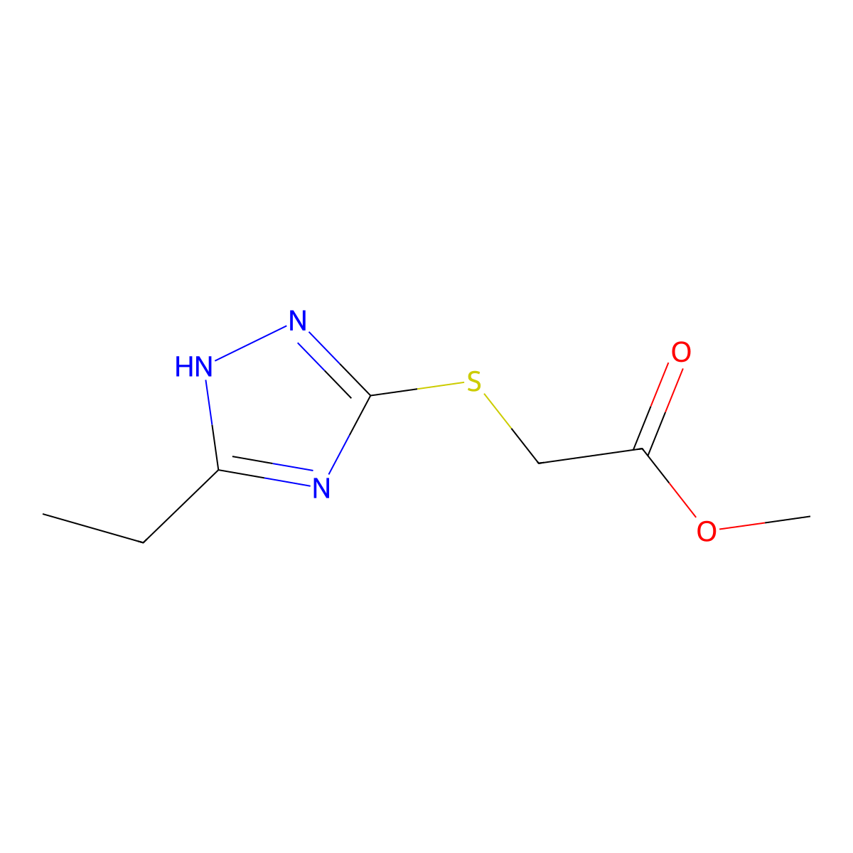 Methyl 2-((5-ethyl-1H-1,2,4-triazol-3-yl)thio)acetate molecular structure, CAS 459419-81-9