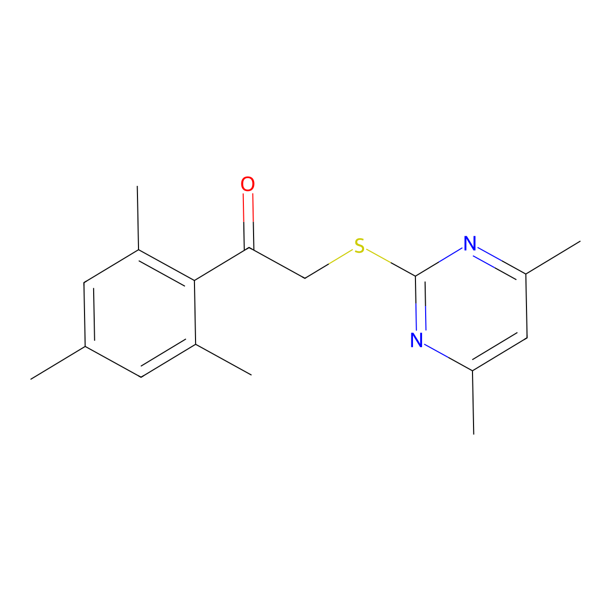 2-(4,6-Dimethylpyrimidin-2-yl)sulfanyl-1-(2,4,6-trimethylphenyl)ethanone molecular structure, CAS 459420-07-6