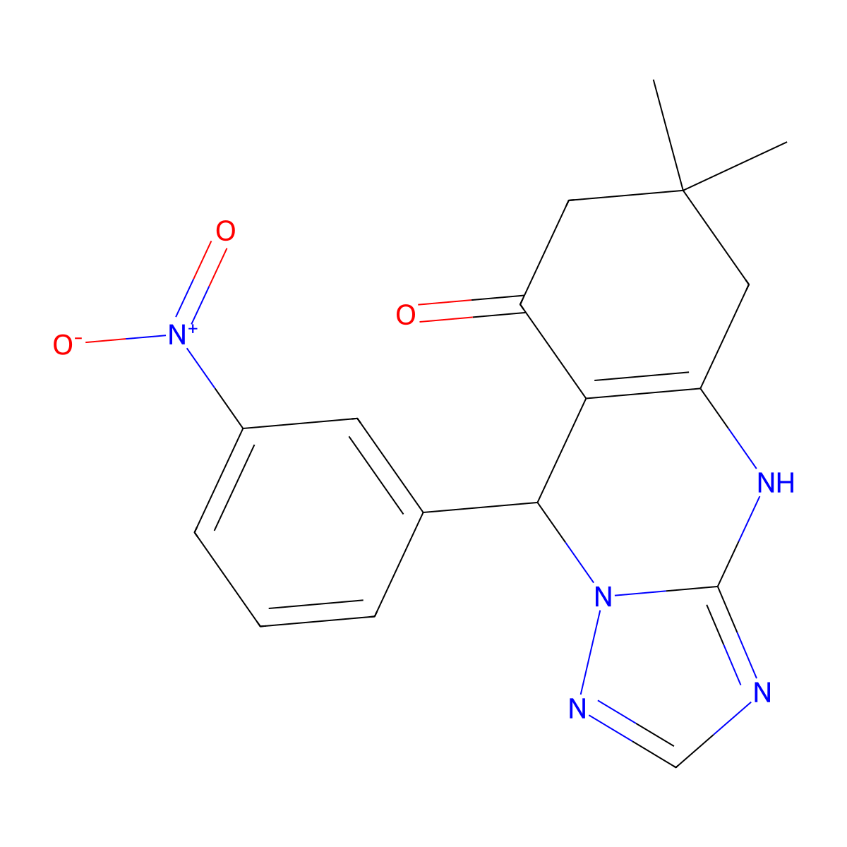 6,6-dimethyl-9-(3-nitrophenyl)-5,6,7,9-tetrahydro-[1,2,4]triazolo[5,1-b]quinazolin-8(4H)-one molecular structure, CAS 459420-48-5