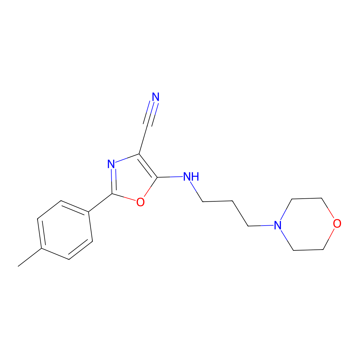 2-(4-Methylphenyl)-5-(3-morpholin-4-ylpropylamino)-1,3-oxazole-4-carbonitrile molecular structure, CAS 459420-60-1