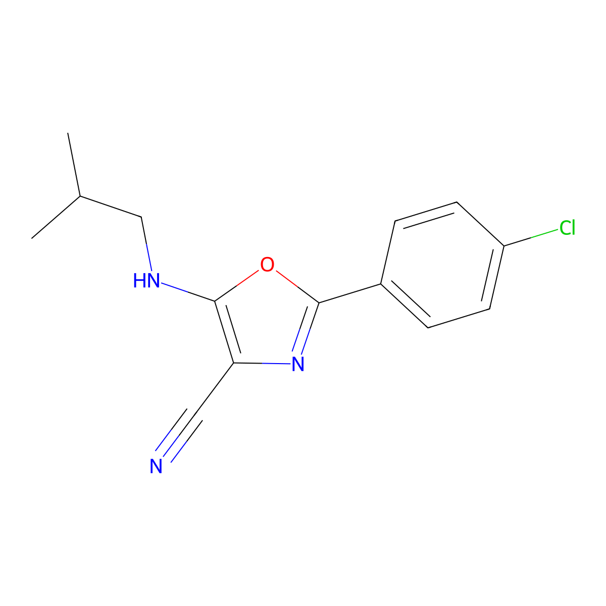 2-(4-Chlorophenyl)-5-(2-methylpropylamino)-1,3-oxazole-4-carbonitrile molecular structure, CAS 459420-99-6