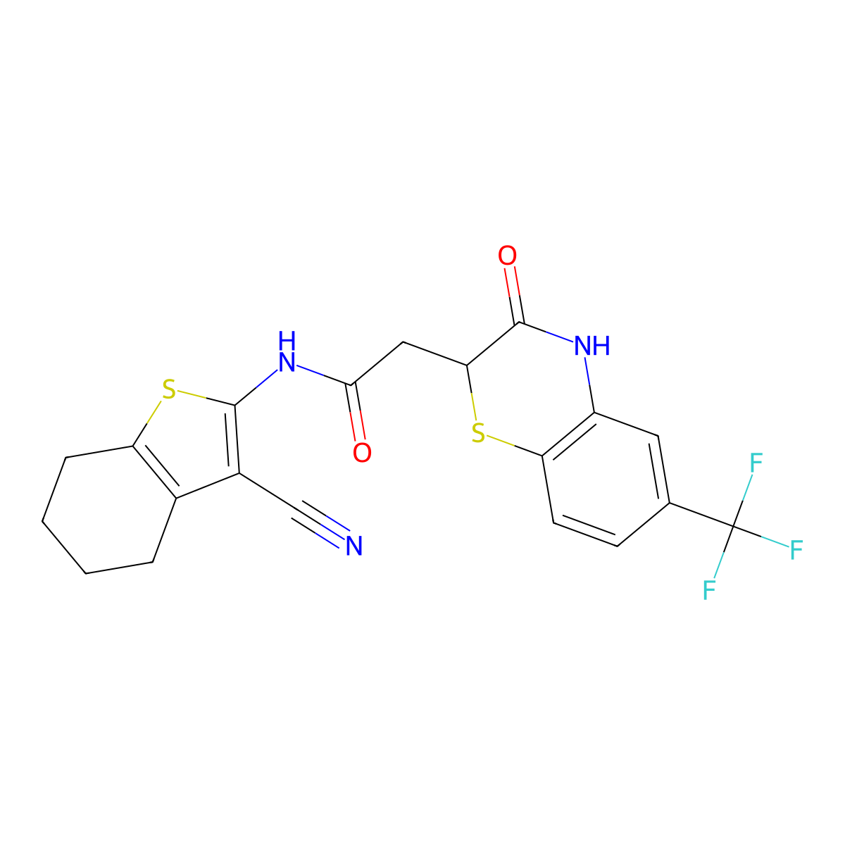 N-(3-cyano-4,5,6,7-tetrahydro-1-benzothiophen-2-yl)-2-[3-oxo-6-(trifluoromethyl)-3,4-dihydro-2H-1,4-benzothiazin-2-yl]acetamide molecular structure, CAS 459421-19-3