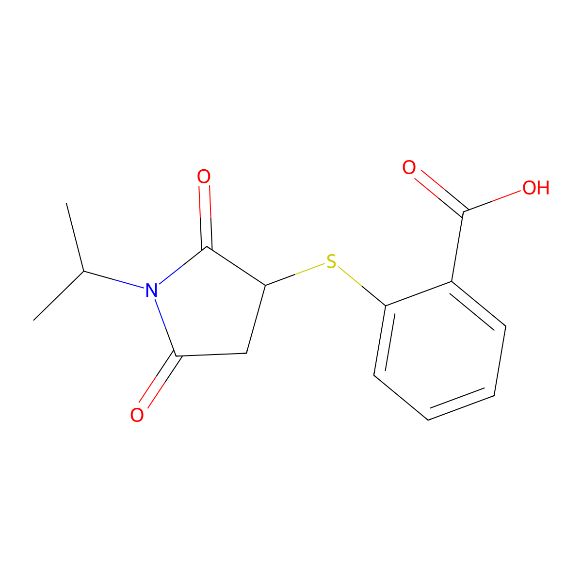 2-[(1-Isopropyl-2,5-dioxopyrrolidin-3-YL)thio]benzoic acid molecular structure, CAS 459421-23-9