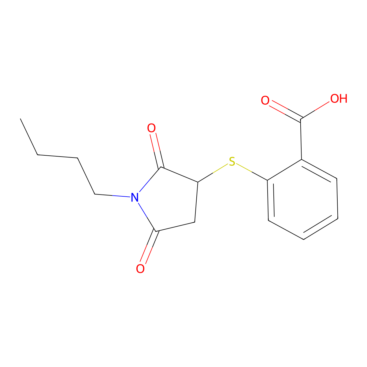 2-((1-Butyl-2,5-dioxopyrrolidin-3-yl)thio)benzoic acid molecular structure, CAS 459421-25-1