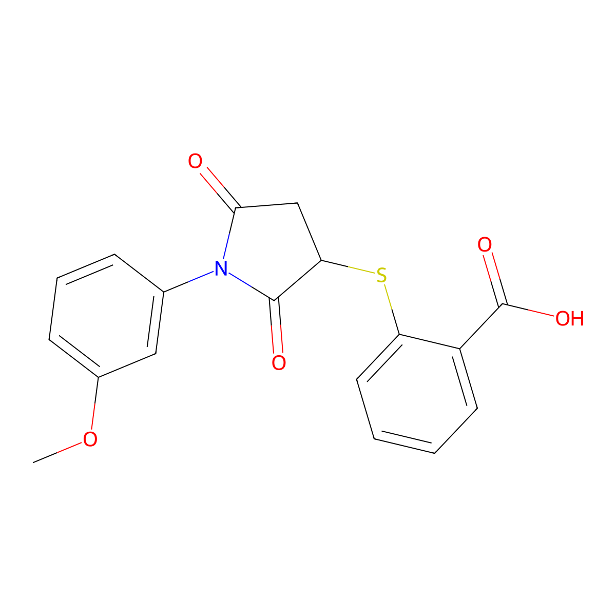 2-{[1-(3-Methoxyphenyl)-2,5-dioxopyrrolidin-3-yl]sulfanyl}benzoic acid molecular structure, CAS 459421-27-3
