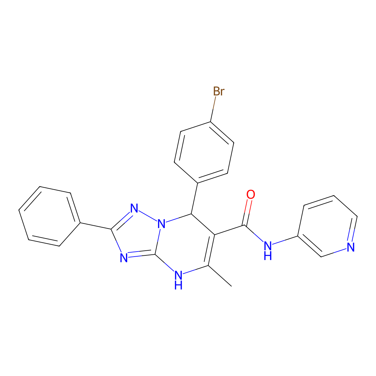 7-(4-bromophenyl)-5-methyl-2-phenyl-N-(3-pyridinyl)-4,7-dihydro[1,2,4]triazolo[1,5-a]pyrimidine-6-carboxamide molecular structure, CAS 459421-55-7