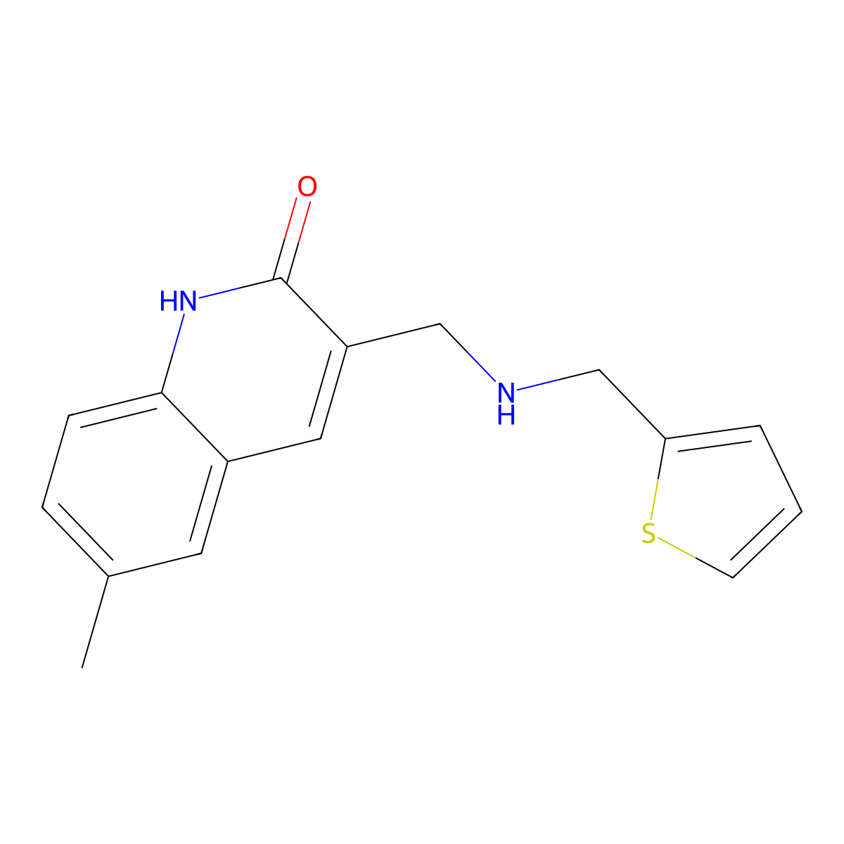 6-Methyl-3-{[(thiophen-2-ylmethyl)-amino]-methyl}-1H-quinolin-2-one molecular structure, CAS 459443-11-9