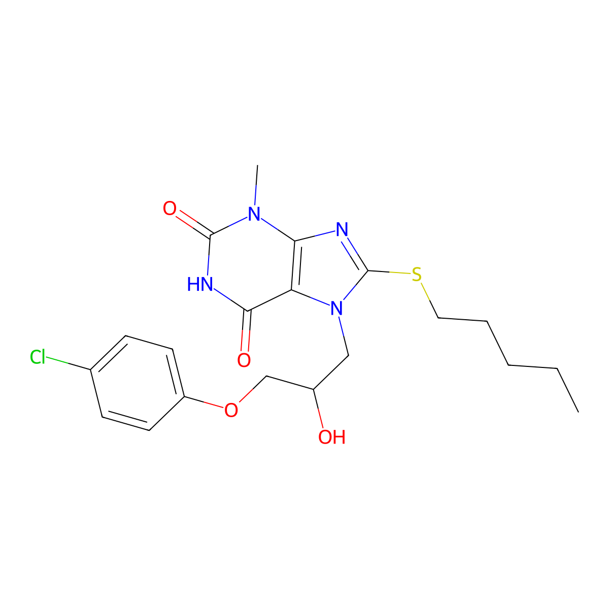 7-[3-(4-chlorophenoxy)-2-hydroxypropyl]-3-methyl-8-(pentylsulfanyl)-3,7-dihydro-1H-purine-2,6-dione molecular structure, CAS 4595-05-5