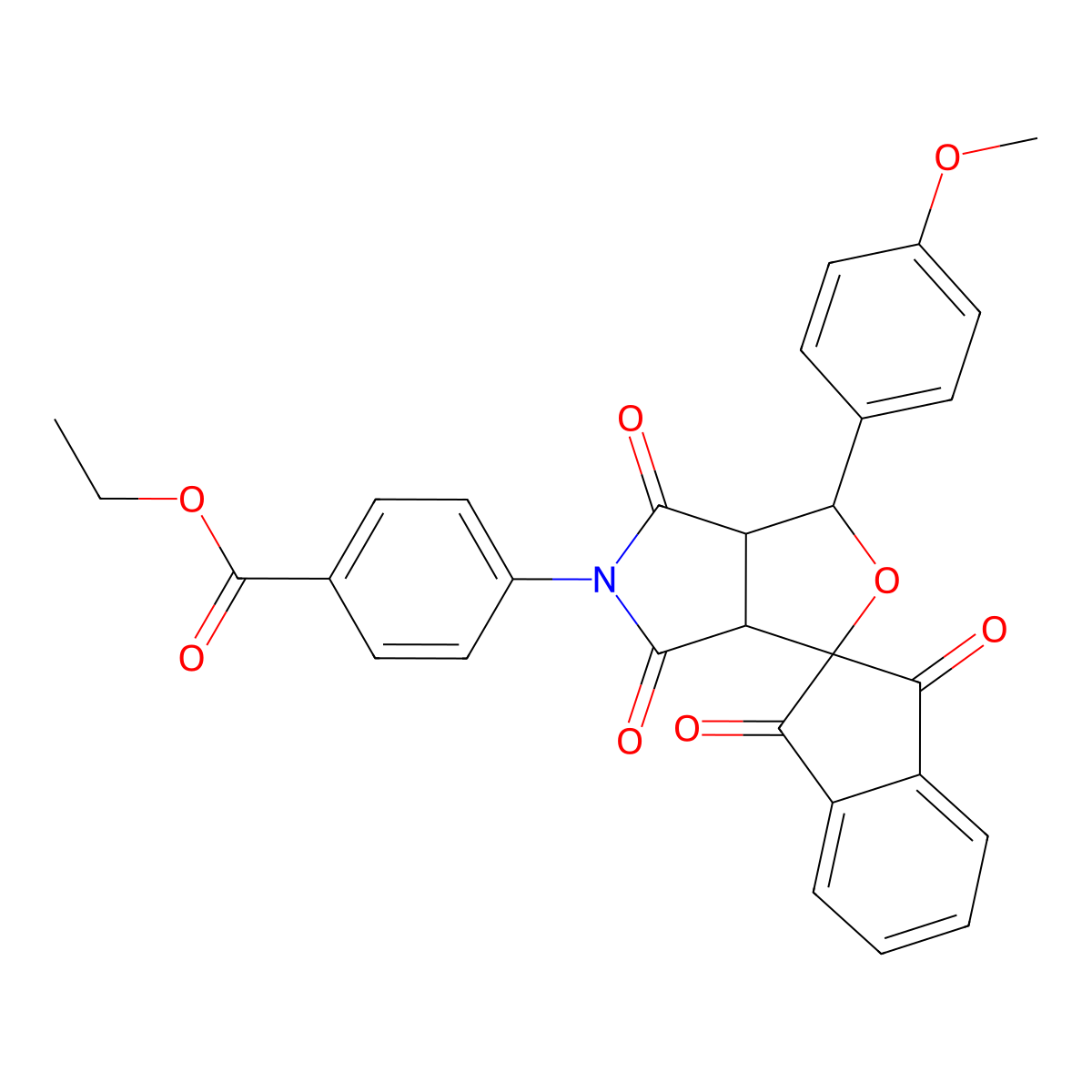 ethyl 4-[1-(4-methoxyphenyl)-1',3',4,6-tetraoxospiro[3a,6a-dihydro-1H-furo[3,4-c]pyrrole-3,2'-indene]-5-yl]benzoate molecular structure, CAS 459783-91-6