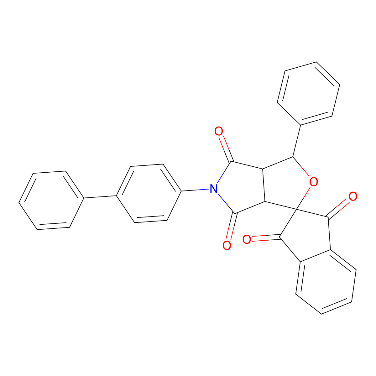 5-(biphenyl-4-yl)-3-phenyl-3a,6a-dihydrospiro[furo[3,4-c]pyrrole-1,2'-indene]-1',3',4,6(3H,5H)-tetrone molecular structure, CAS 459783-92-7