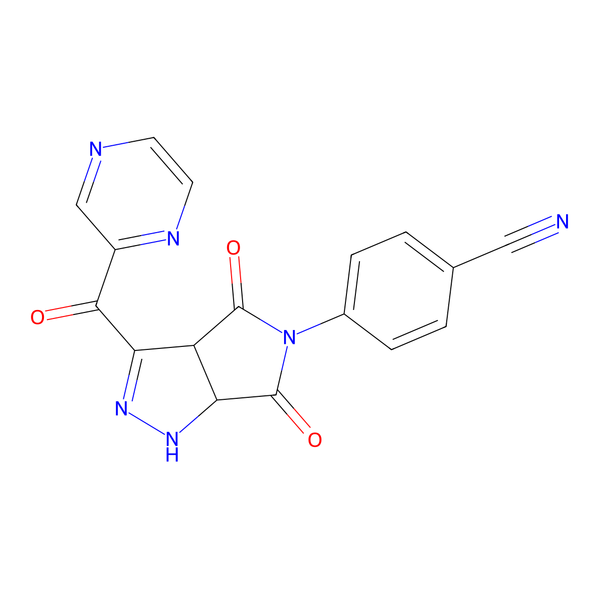 4-[(3aS,6aS)-4,6-dioxo-3-(pyrazine-2-carbonyl)-3a,6a-dihydro-1H-pyrrolo[3,4-c]pyrazol-5-yl]benzonitrile molecular structure, CAS 459784-02-2