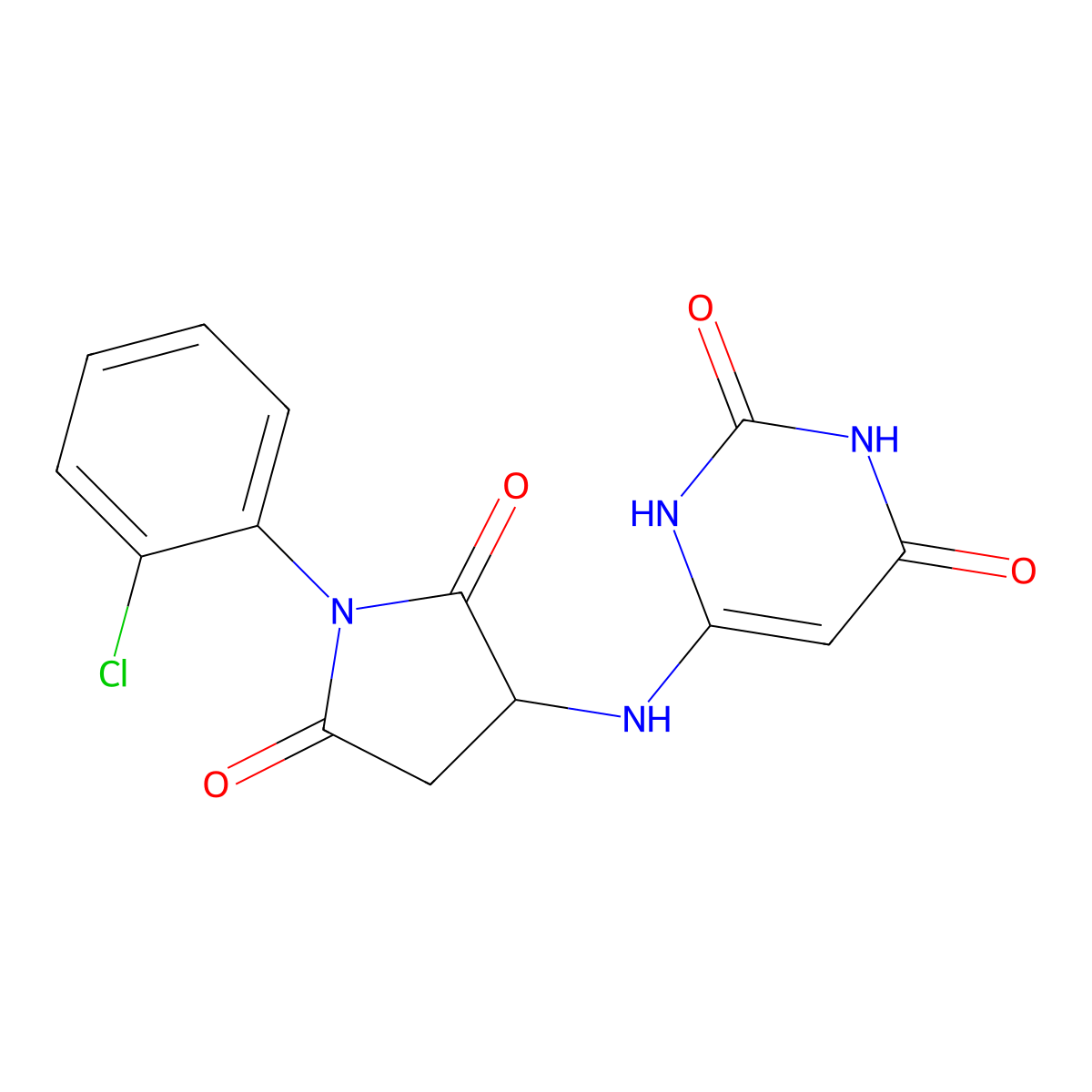 6-{[1-(2-chlorophenyl)-2,5-dioxopyrrolidin-3-yl]amino}pyrimidine-2,4(1H,3H)-dione molecular structure, CAS 459789-69-6