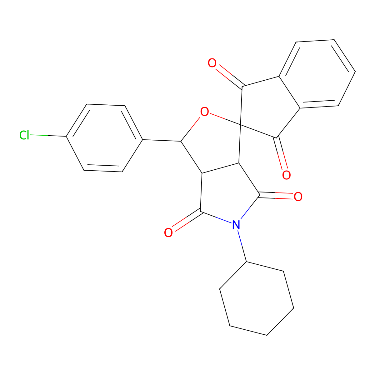1-(4-chlorophenyl)-5-cyclohexylspiro[3a,6a-dihydro-1H-furo[3,4-c]pyrrole-3,2'-indene]-1',3',4,6-tetrone molecular structure, CAS 459789-72-1