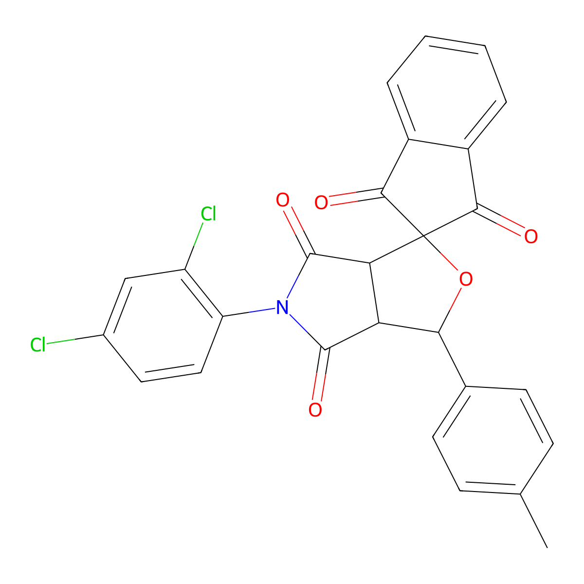 5-(2,4-dichlorophenyl)-3-(4-methylphenyl)-3a,6a-dihydrospiro[furo[3,4-c]pyrrole-1,2'-indene]-1',3',4,6(3H,5H)-tetrone molecular structure, CAS 459789-75-4