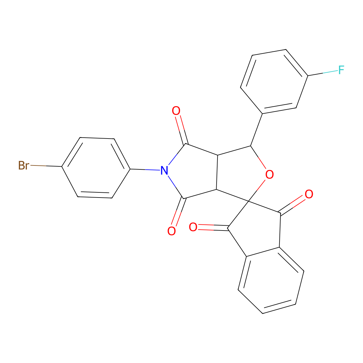 5-(4-bromophenyl)-3-(3-fluorophenyl)-3a,6a-dihydrospiro[furo[3,4-c]pyrrole-1,2'-indene]-1',3',4,6(3H,5H)-tetrone molecular structure, CAS 459789-76-5