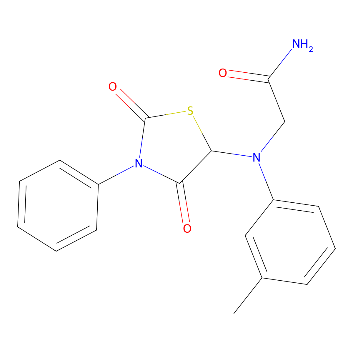 2-[(2,4-Dioxo-3-phenyl-thiazolidin-5-yl)-m-tolyl-amino]-acetamide molecular structure, CAS 459789-82-3