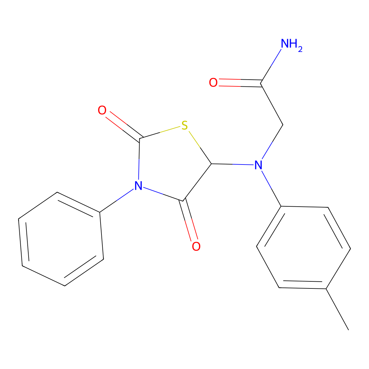 2-[(2,4-Dioxo-3-phenyl-thiazolidin-5-yl)-p-tolyl-amino]-acetamide molecular structure, CAS 459790-31-9
